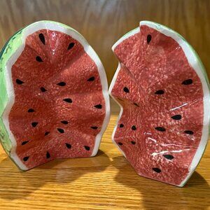 Rare split watermelon salt and pepper shakers approx. 4" tall.  EUC